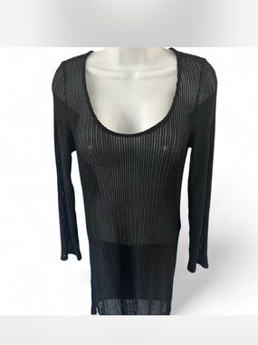 24th & Ocean Black Sheer Knit Top
